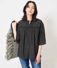 PZBGA31290 GEORGES RECH(ジョルジュ・レッシュ) 60ローンフレアスリーブレースブラウス ブラック