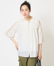 PZBGA31290 GEORGES RECH(ジョルジュ・レッシュ) 60ローンフレアスリーブレースブラウス ブラック