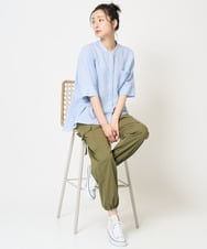 PZBGA35270 GEORGES RECH(ジョルジュ・レッシュ)  [日本製]バンドカラードルマンスリーブブラウス ネイビー系