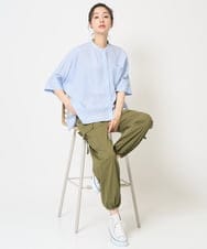 PZBGA35270 GEORGES RECH(ジョルジュ・レッシュ)  [日本製]バンドカラードルマンスリーブブラウス ネイビー系