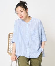 PZBGA35270 GEORGES RECH(ジョルジュ・レッシュ)  [日本製]バンドカラードルマンスリーブブラウス ネイビー系
