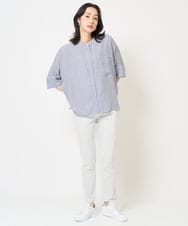PZBGA35270 GEORGES RECH(ジョルジュ・レッシュ)  [日本製]バンドカラードルマンスリーブブラウス ネイビー系