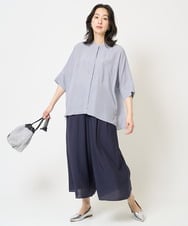 PZBGA35270 GEORGES RECH(ジョルジュ・レッシュ)  [日本製]バンドカラードルマンスリーブブラウス ネイビー系