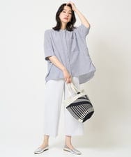 PZBGA35270 GEORGES RECH(ジョルジュ・レッシュ)  [日本製]バンドカラードルマンスリーブブラウス ネイビー系