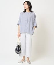 PZBGA35270 GEORGES RECH(ジョルジュ・レッシュ)  [日本製]バンドカラードルマンスリーブブラウス ネイビー系