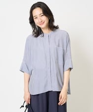 PZBGA35270 GEORGES RECH(ジョルジュ・レッシュ)  [日本製]バンドカラードルマンスリーブブラウス ネイビー系