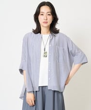 PZBGA35270 GEORGES RECH(ジョルジュ・レッシュ)  [日本製]バンドカラードルマンスリーブブラウス ネイビー系