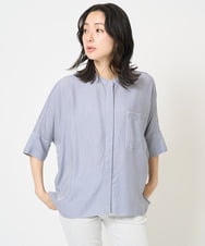PZBGA35270 GEORGES RECH(ジョルジュ・レッシュ)  [日本製]バンドカラードルマンスリーブブラウス ネイビー系