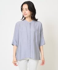 PZBGA35270 GEORGES RECH(ジョルジュ・レッシュ)  [日本製]バンドカラードルマンスリーブブラウス ネイビー系
