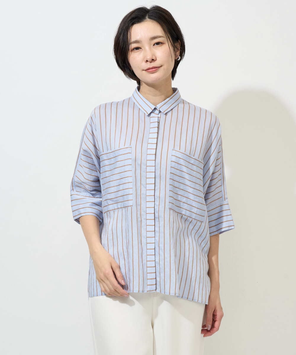 PZBGD04270 GEORGES RECH(ジョルジュ・レッシュ) バンドカラードルマンスリーブブラウス ライトブルー