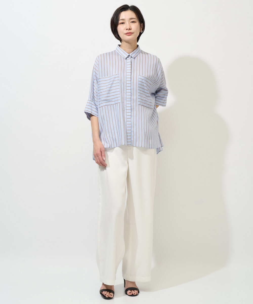 PZBGD04270 GEORGES RECH(ジョルジュ・レッシュ) バンドカラードルマンスリーブブラウス ライトブルー