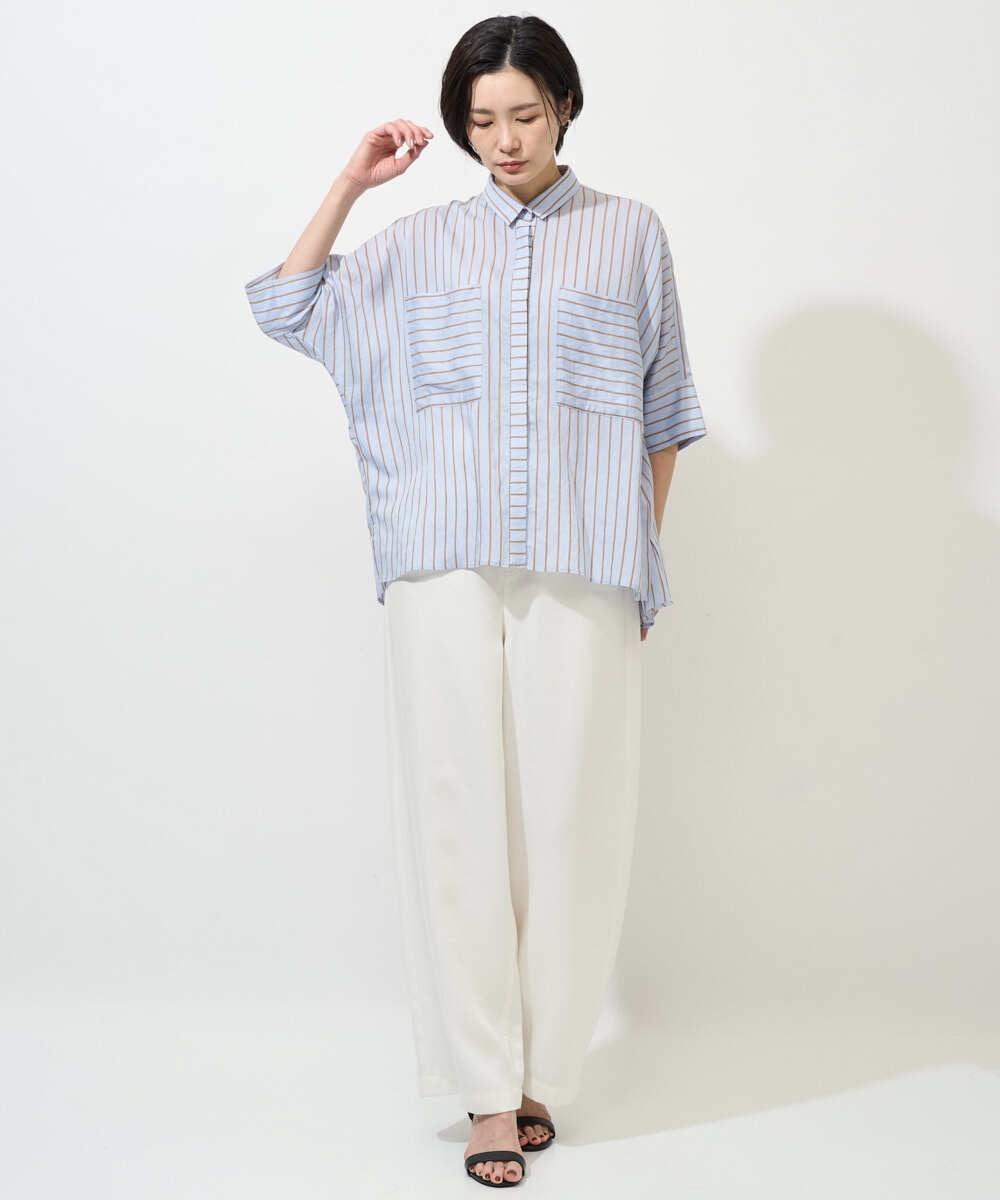 PZBGD04270 GEORGES RECH(ジョルジュ・レッシュ) バンドカラードルマンスリーブブラウス ライトブルー