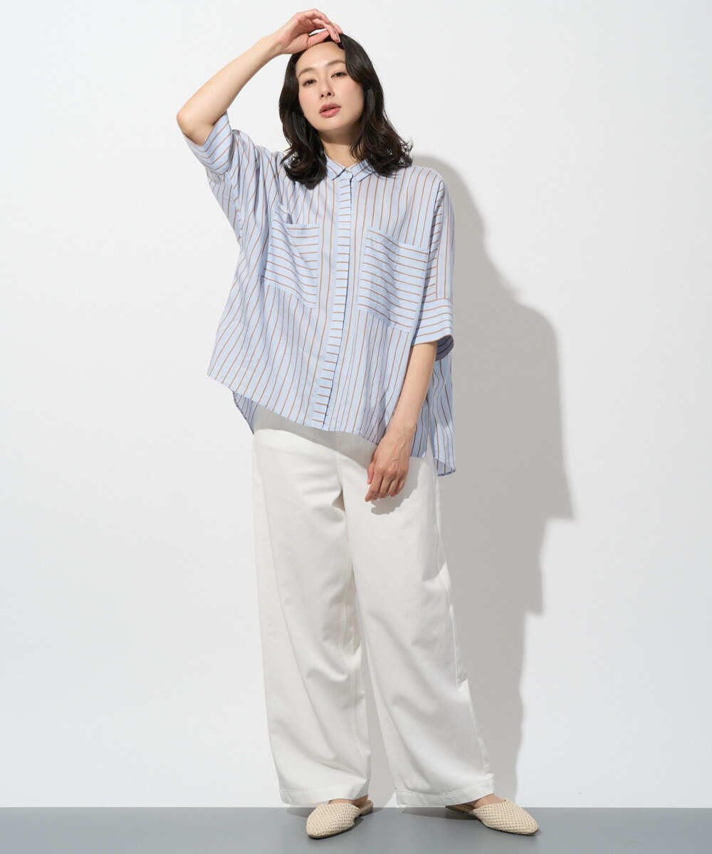 PZBGD04270 GEORGES RECH(ジョルジュ・レッシュ) バンドカラードルマンスリーブブラウス ライトブルー