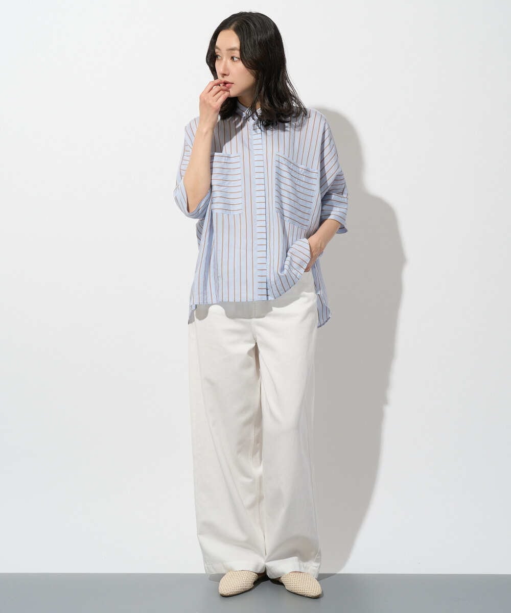 PZBGD04270 GEORGES RECH(ジョルジュ・レッシュ) バンドカラードルマンスリーブブラウス ライトブルー