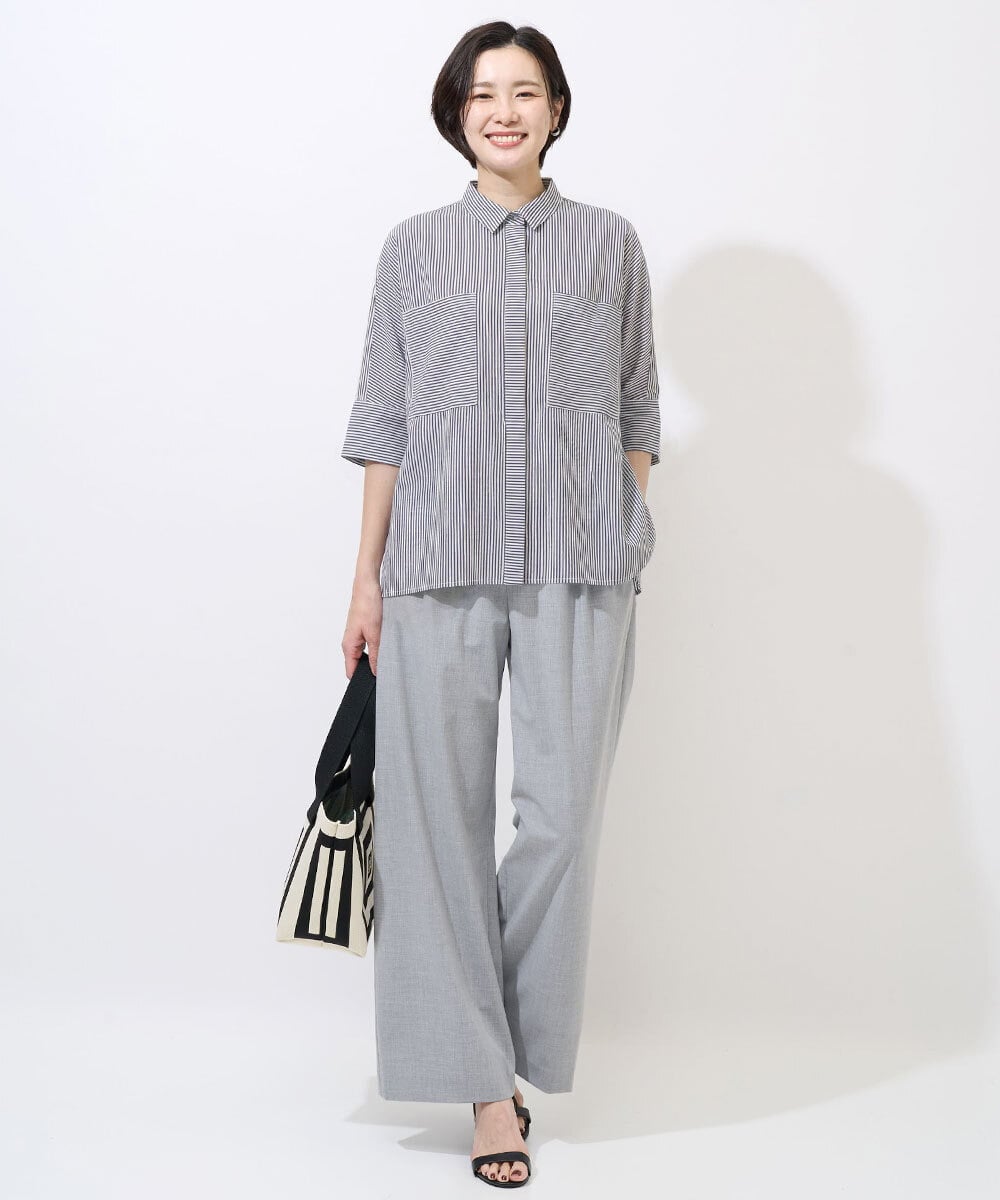 PZBGD04270 GEORGES RECH(ジョルジュ・レッシュ) バンドカラードルマンスリーブブラウス ライトブルー