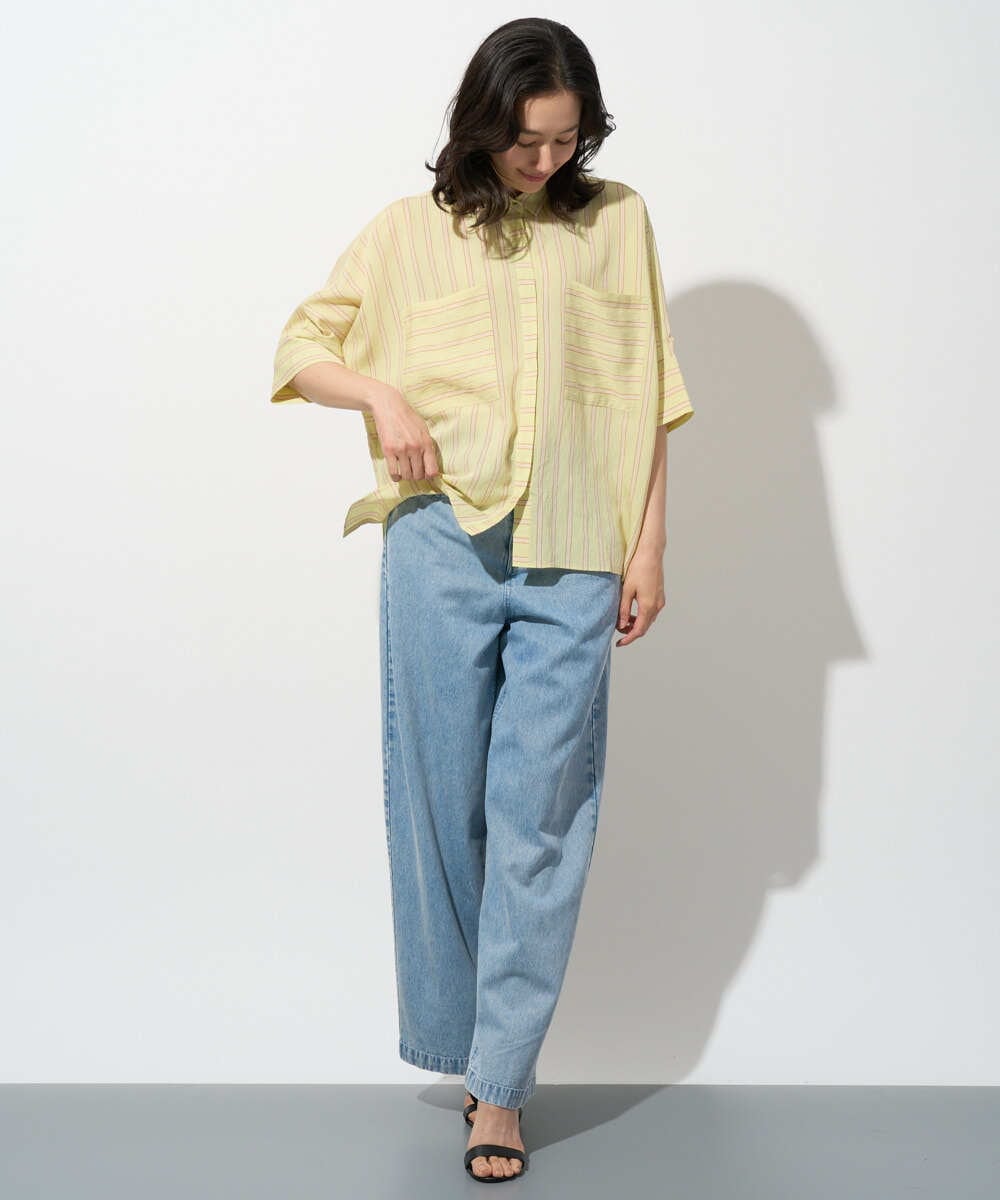 PZBGD04270 GEORGES RECH(ジョルジュ・レッシュ) バンドカラードルマンスリーブブラウス ライトブルー