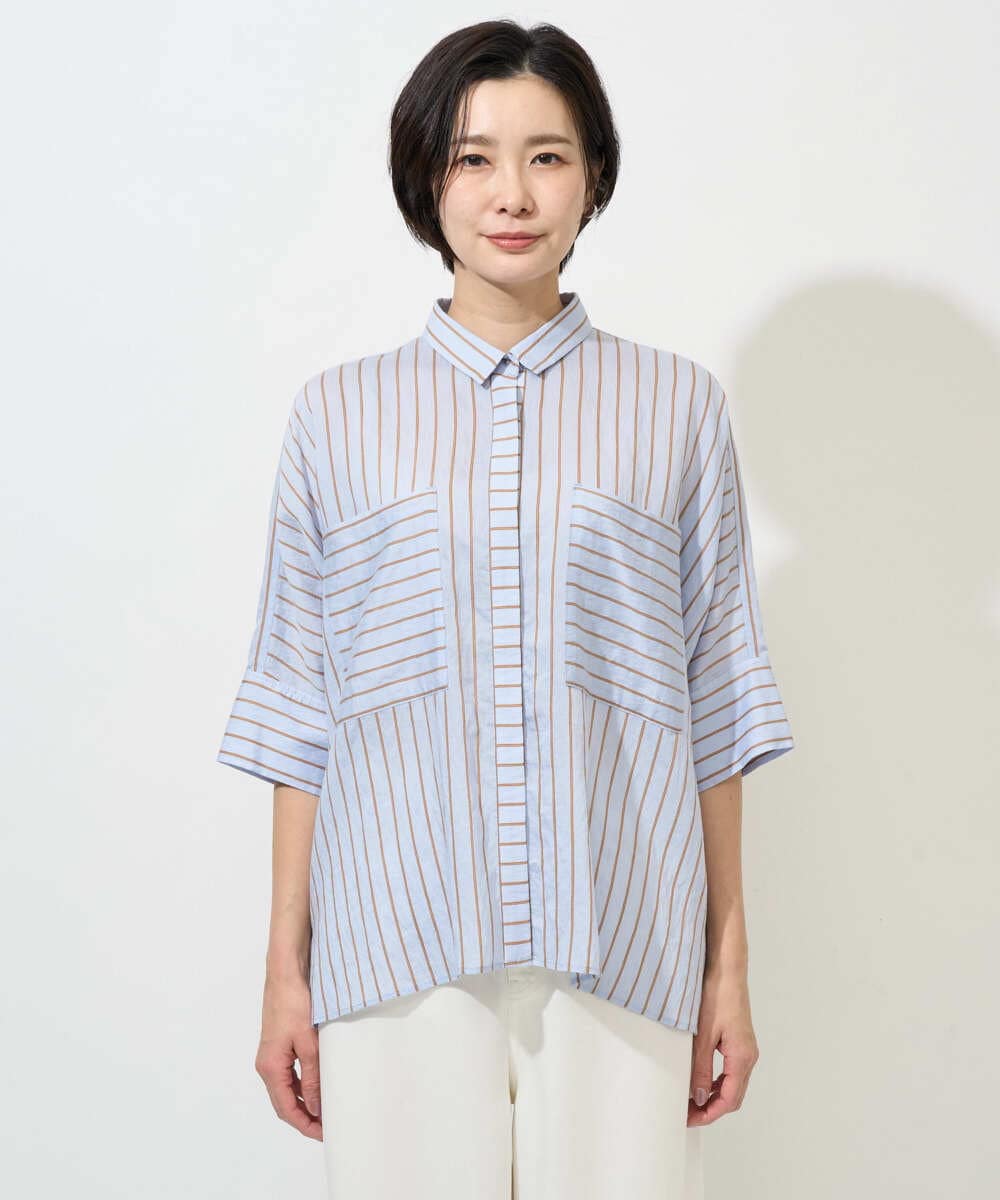 PZBGD04270 GEORGES RECH(ジョルジュ・レッシュ) バンドカラードルマンスリーブブラウス ライトブルー