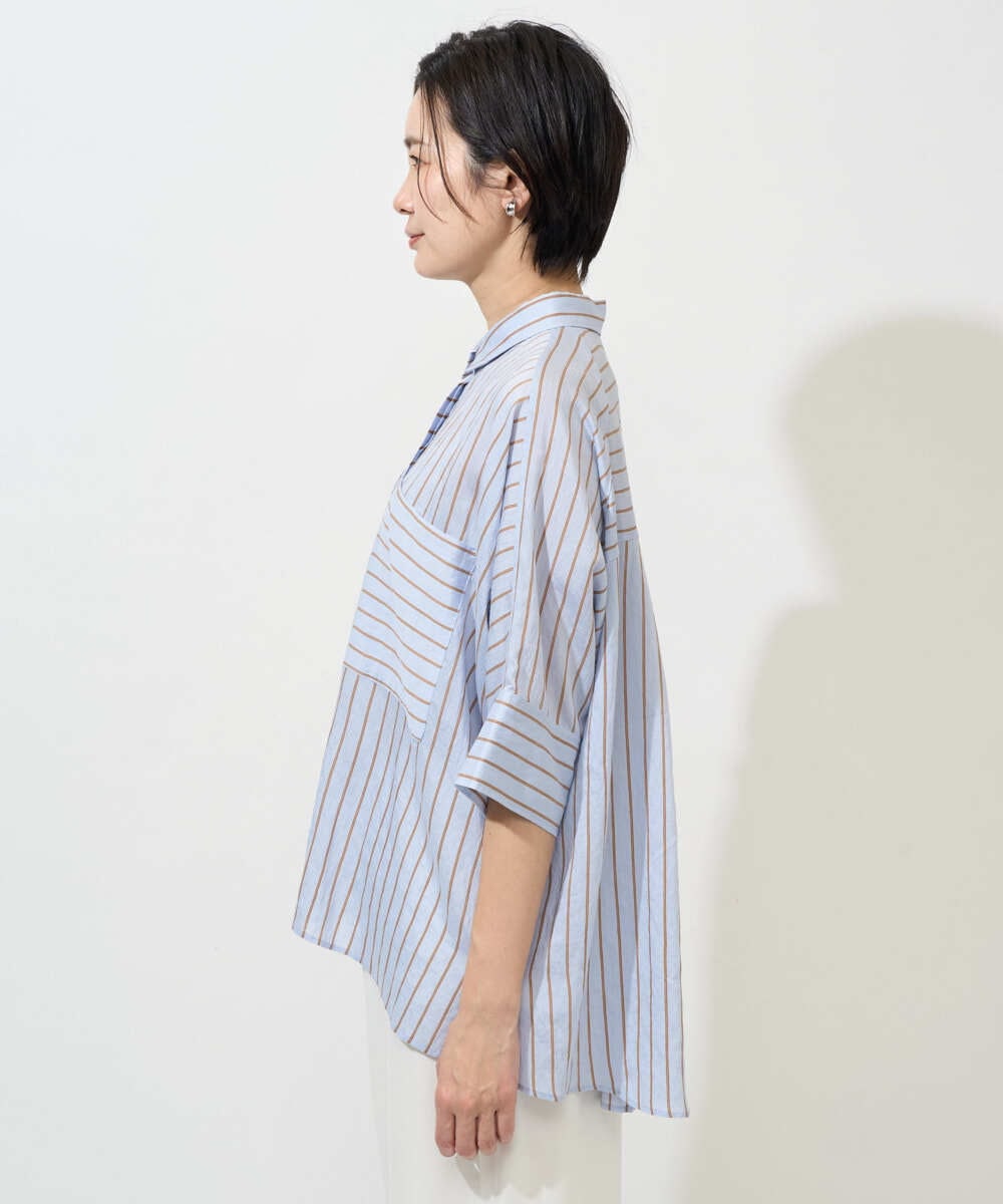 PZBGD04270 GEORGES RECH(ジョルジュ・レッシュ) バンドカラードルマンスリーブブラウス ライトブルー