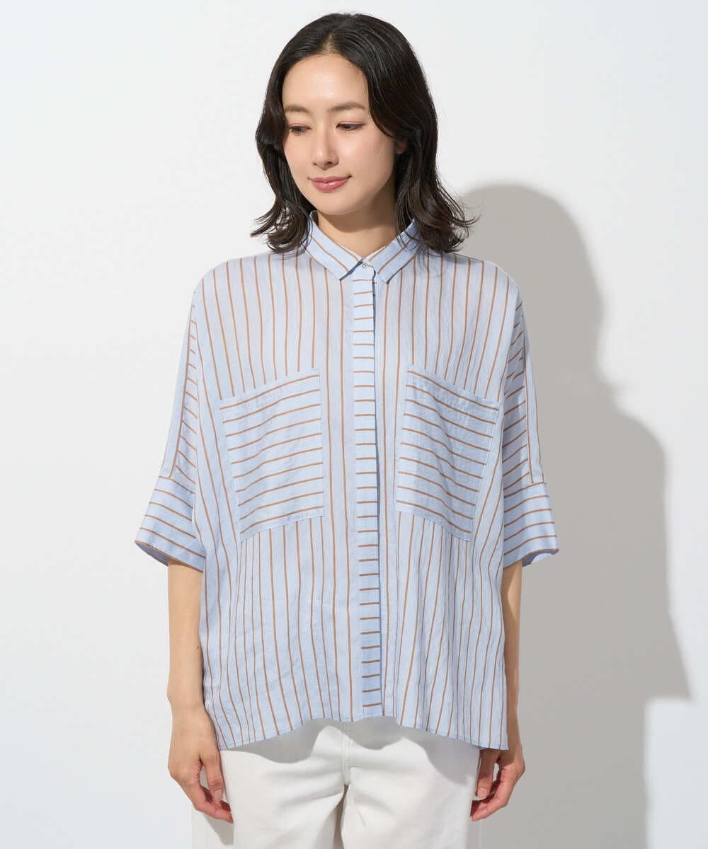 PZBGD04270 GEORGES RECH(ジョルジュ・レッシュ) バンドカラードルマンスリーブブラウス ライトブルー