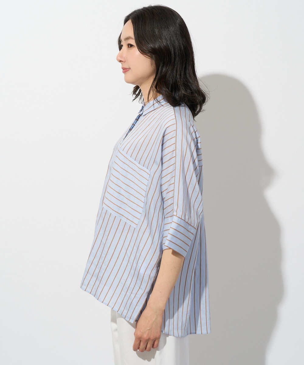 PZBGD04270 GEORGES RECH(ジョルジュ・レッシュ) バンドカラードルマンスリーブブラウス ライトブルー