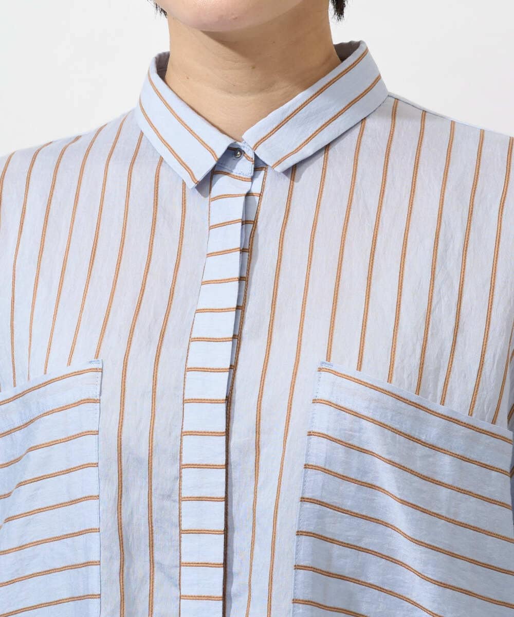 PZBGD04270 GEORGES RECH(ジョルジュ・レッシュ) バンドカラードルマンスリーブブラウス ライトブルー