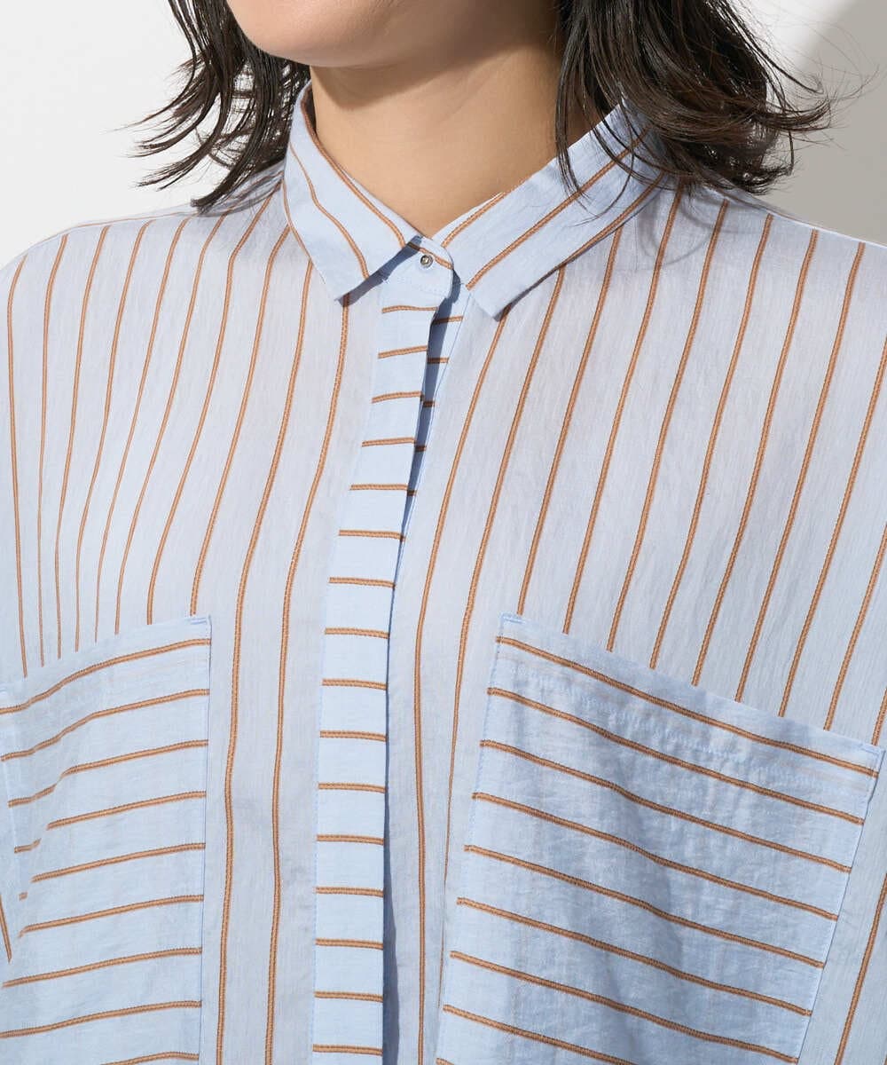 PZBGD04270 GEORGES RECH(ジョルジュ・レッシュ) バンドカラードルマンスリーブブラウス ライトブルー