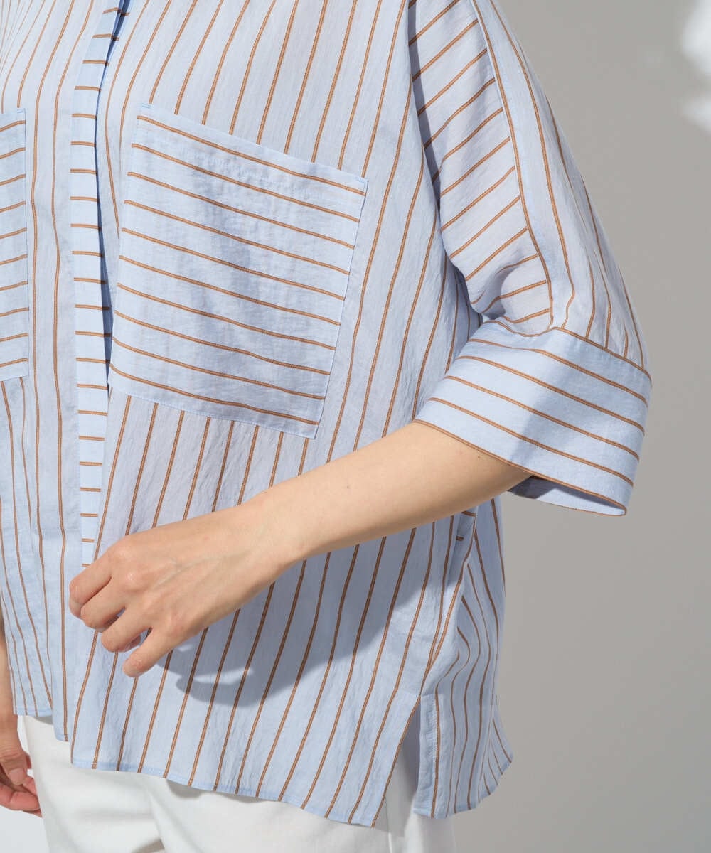 PZBGD04270 GEORGES RECH(ジョルジュ・レッシュ) バンドカラードルマンスリーブブラウス ライトブルー