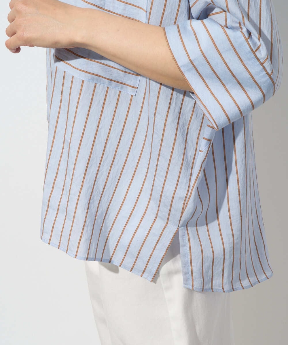 PZBGD04270 GEORGES RECH(ジョルジュ・レッシュ) バンドカラードルマンスリーブブラウス ライトブルー