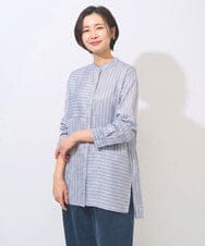 PZBGD05270 GEORGES RECH(ジョルジュ・レッシュ) バンドカラードルマンスリーブロングブラウス ライトブルー