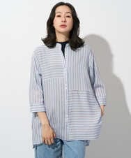 PZBGD05270 GEORGES RECH(ジョルジュ・レッシュ) バンドカラードルマンスリーブロングブラウス ライトブルー