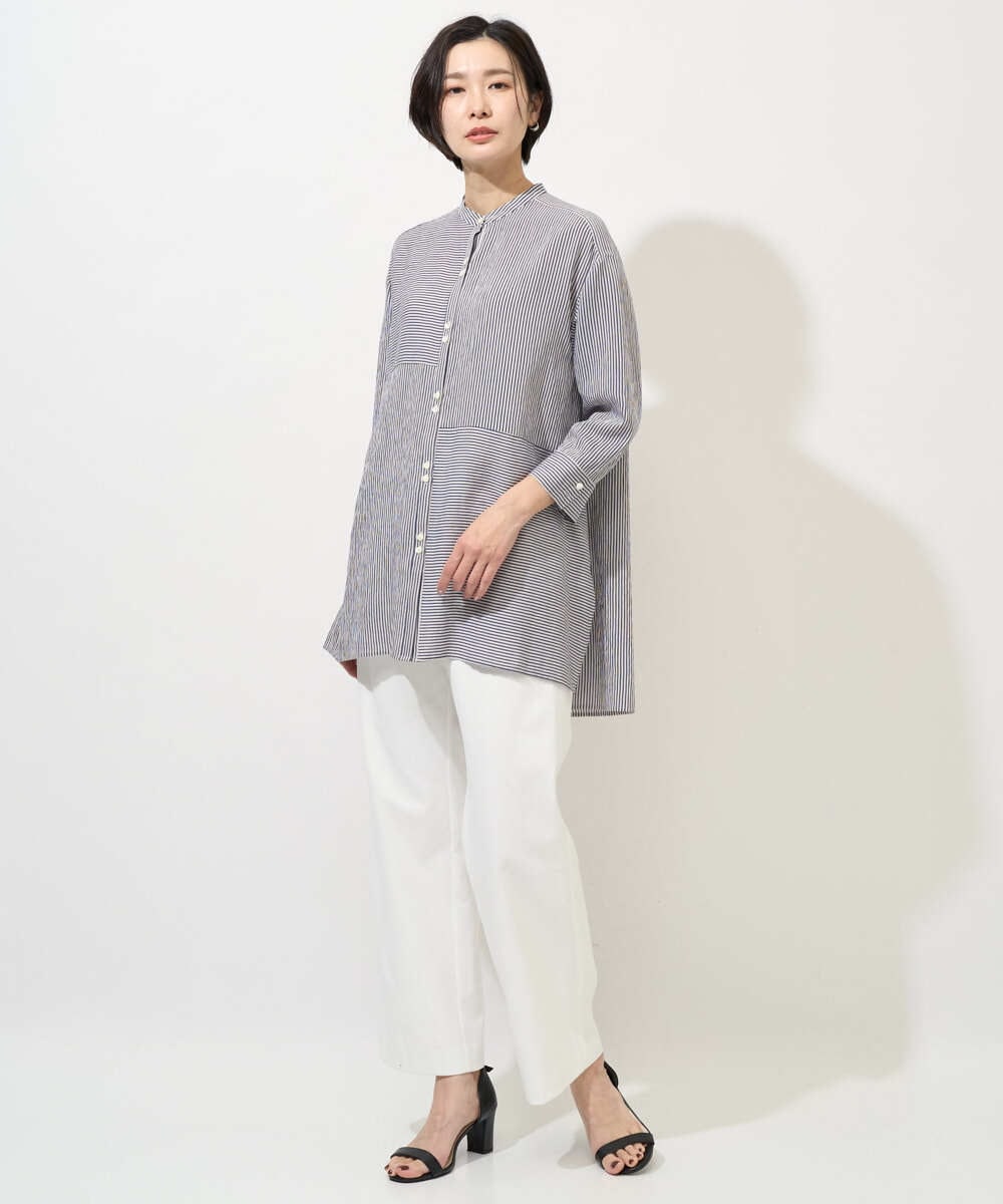 PZBGD05270 GEORGES RECH(ジョルジュ・レッシュ) バンドカラードルマンスリーブロングブラウス ネイビー