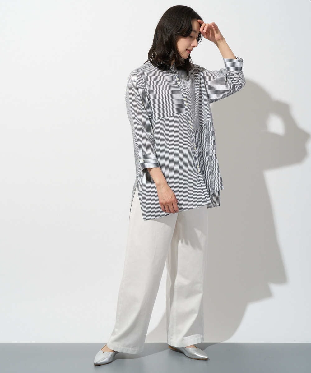 PZBGD05270 GEORGES RECH(ジョルジュ・レッシュ) バンドカラードルマンスリーブロングブラウス ネイビー