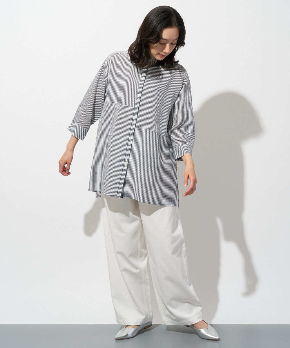 PZBGD05270 GEORGES RECH(ジョルジュ・レッシュ) バンドカラードルマンスリーブロングブラウス ネイビー