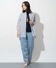 PZBGD05270 GEORGES RECH(ジョルジュ・レッシュ) バンドカラードルマンスリーブロングブラウス ネイビー