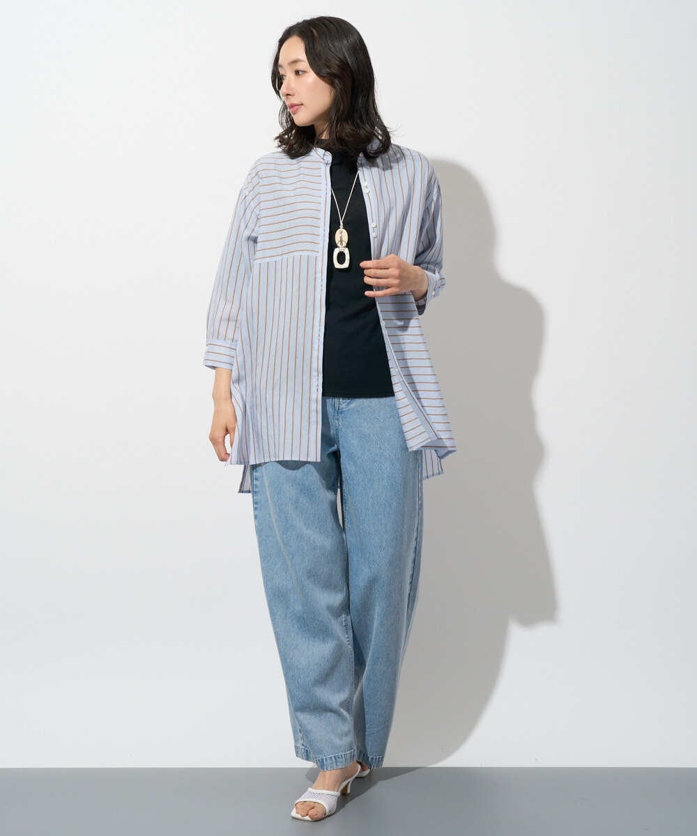 PZBGD05270 GEORGES RECH(ジョルジュ・レッシュ) バンドカラードルマンスリーブロングブラウス ネイビー