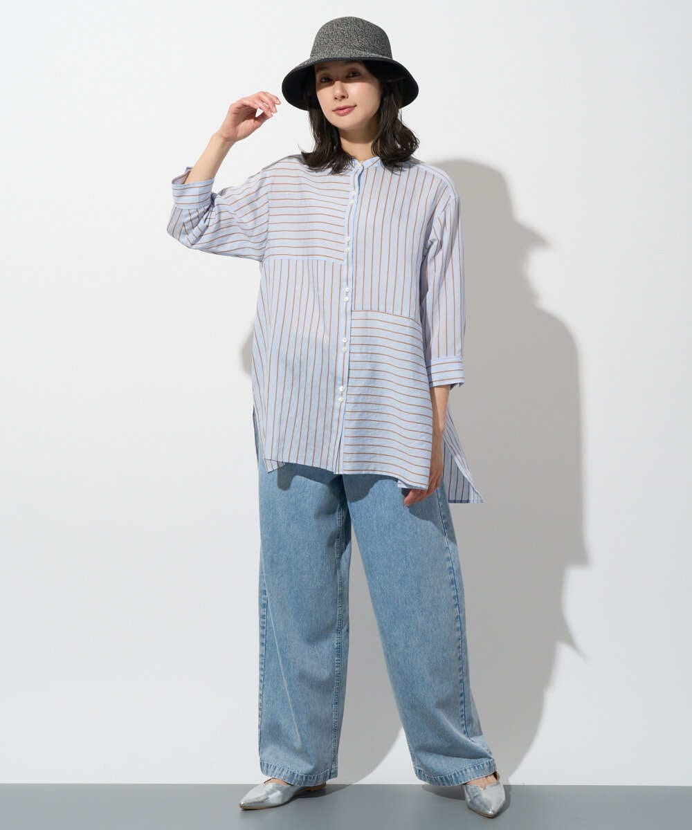 PZBGD05270 GEORGES RECH(ジョルジュ・レッシュ) バンドカラードルマンスリーブロングブラウス ネイビー