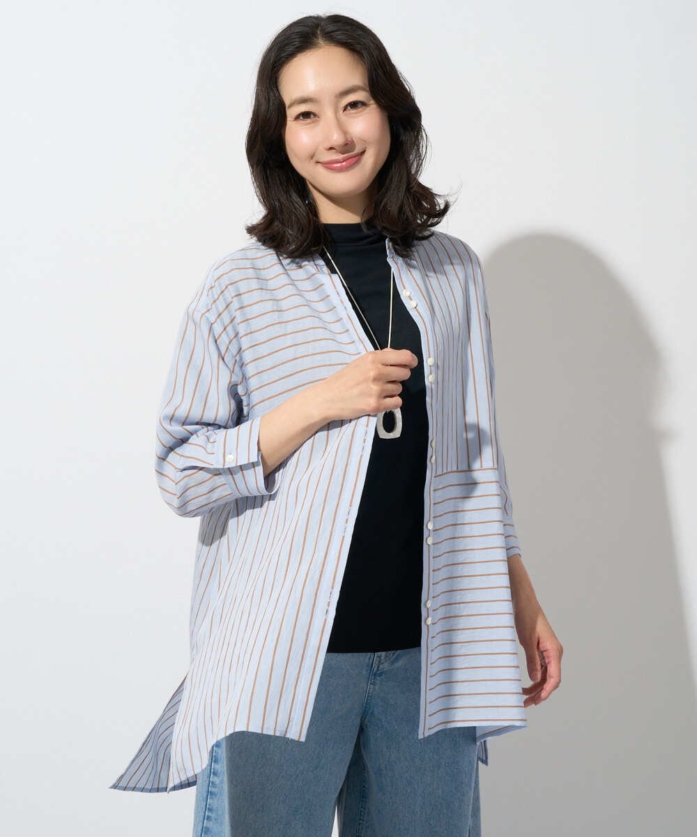 PZBGD05270 GEORGES RECH(ジョルジュ・レッシュ) バンドカラードルマンスリーブロングブラウス ネイビー