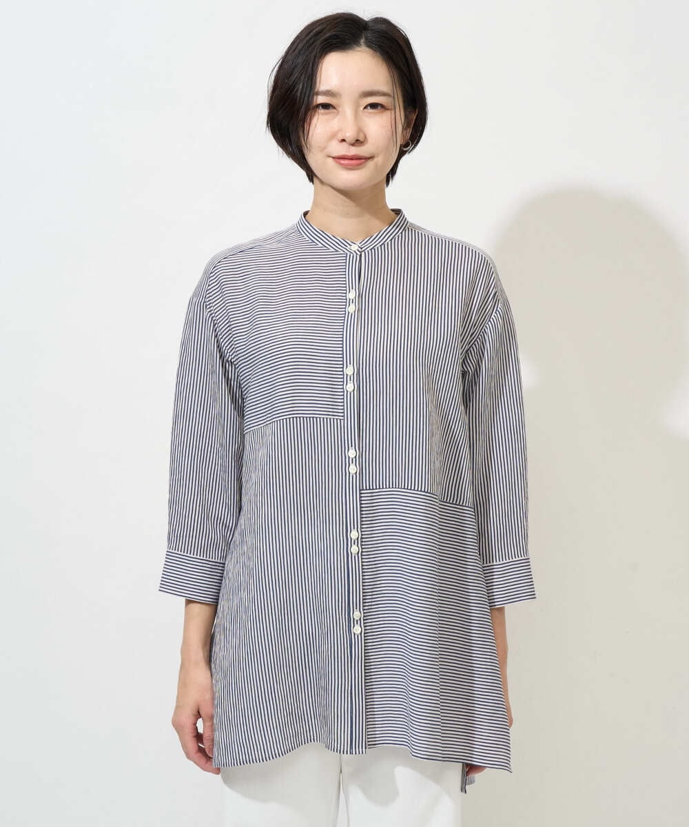 PZBGD05270 GEORGES RECH(ジョルジュ・レッシュ) バンドカラードルマンスリーブロングブラウス ネイビー