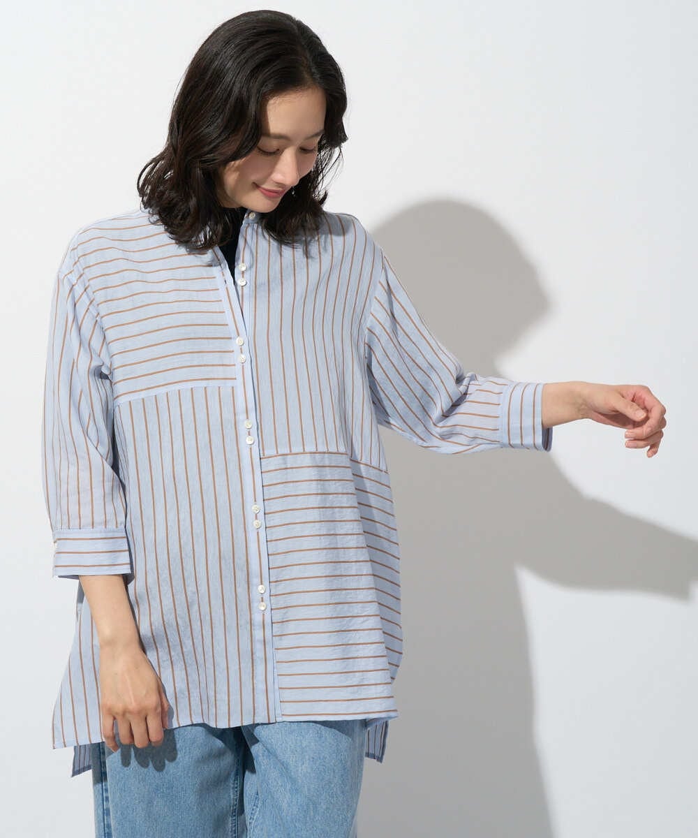 PZBGD05270 GEORGES RECH(ジョルジュ・レッシュ) バンドカラードルマンスリーブロングブラウス ネイビー