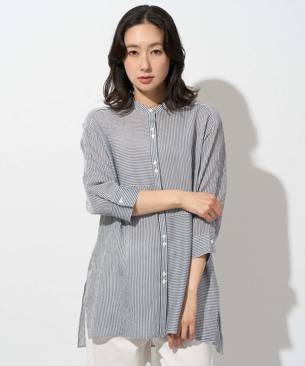 PZBGD05270 GEORGES RECH(ジョルジュ・レッシュ) バンドカラードルマンスリーブロングブラウス ネイビー