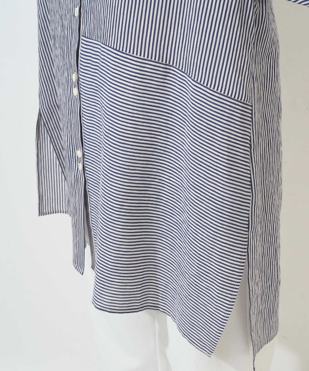 PZBGD05270 GEORGES RECH(ジョルジュ・レッシュ) バンドカラードルマンスリーブロングブラウス ネイビー