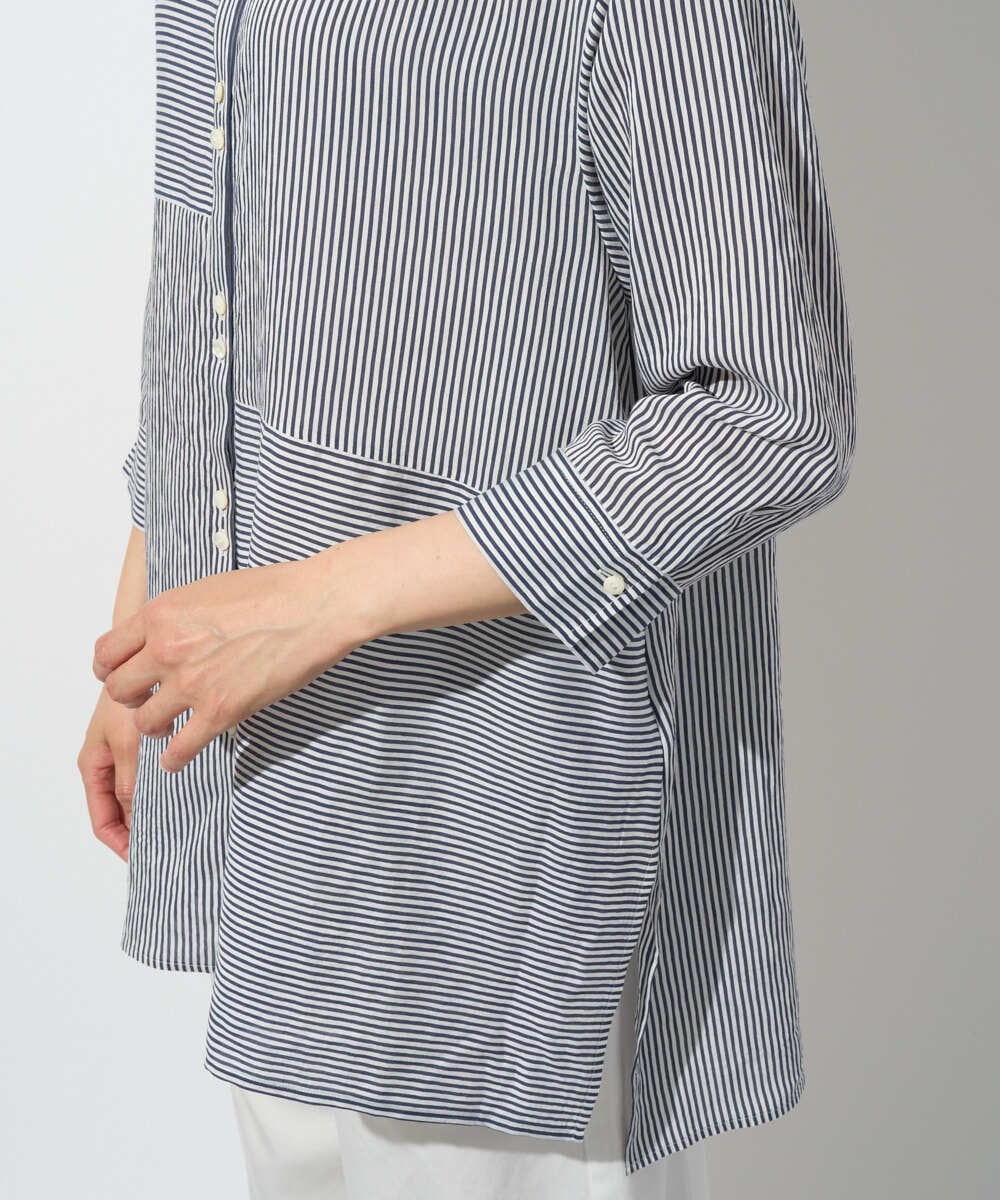 PZBGD05270 GEORGES RECH(ジョルジュ・レッシュ) バンドカラードルマンスリーブロングブラウス ネイビー