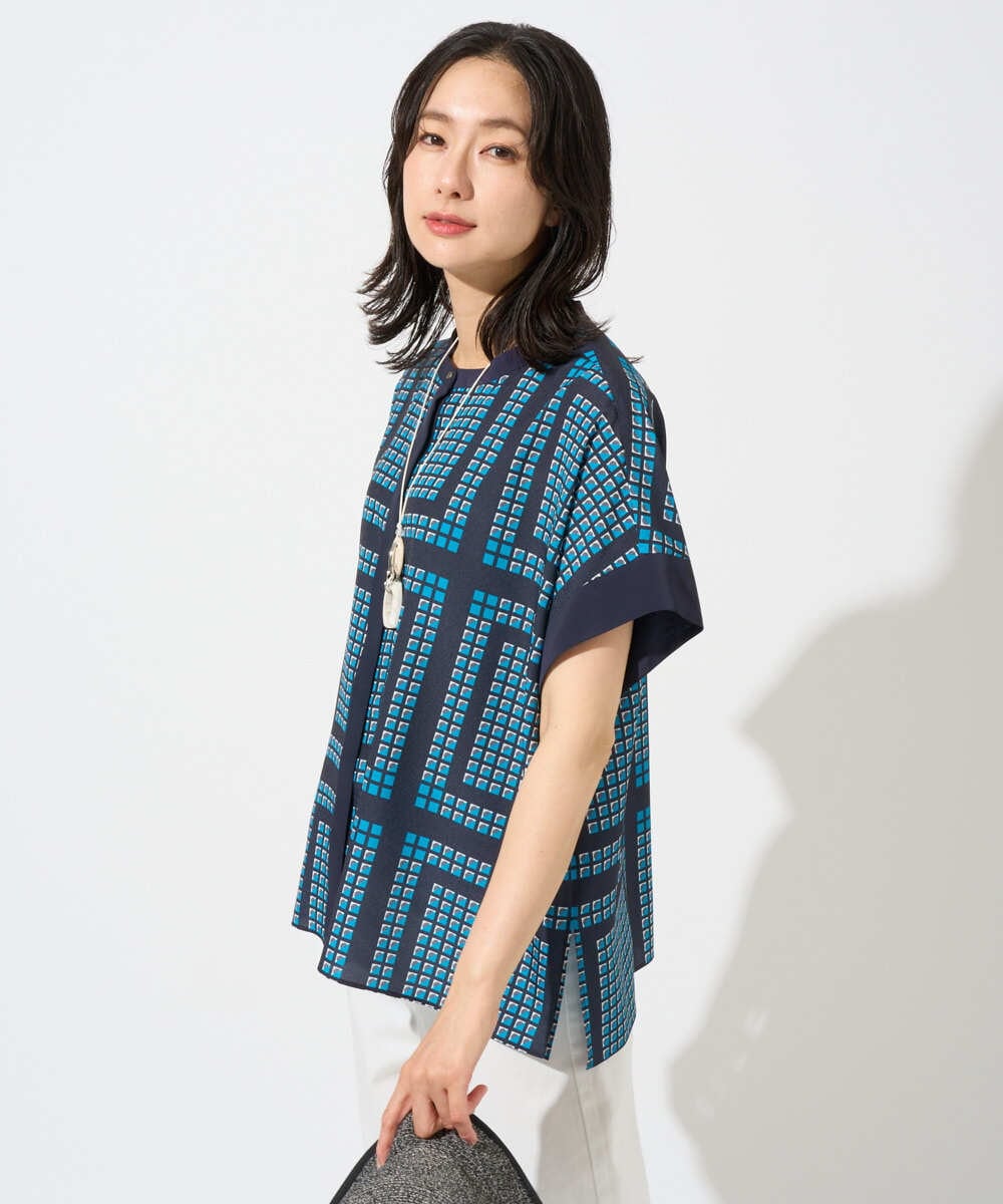 PZBGD14290 GEORGES RECH  [日本製/セットアップ対応]ジオメトリックスカーフ柄ブラウス