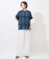 PZBGD14290 GEORGES RECH(ジョルジュ・レッシュ)  [日本製/セットアップ対応]ジオメトリックスカーフ柄ブラウス ベージュ系