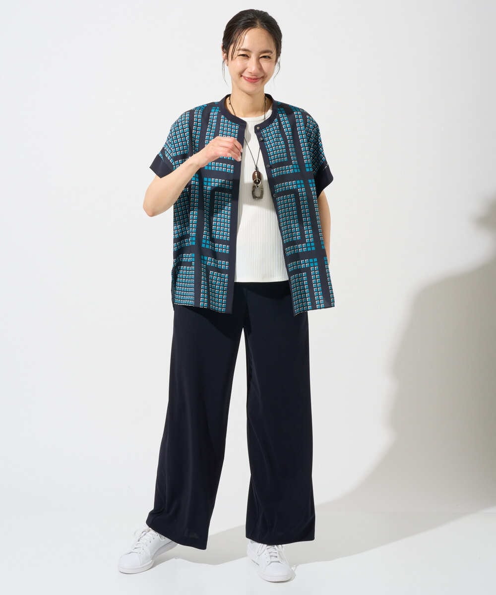 PZBGD14290 GEORGES RECH(ジョルジュ・レッシュ)  [日本製/セットアップ対応]ジオメトリックスカーフ柄ブラウス ベージュ系