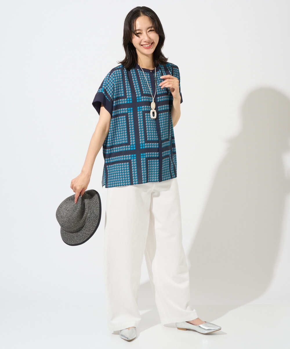 PZBGD14290 GEORGES RECH(ジョルジュ・レッシュ)  [日本製/セットアップ対応]ジオメトリックスカーフ柄ブラウス ベージュ系