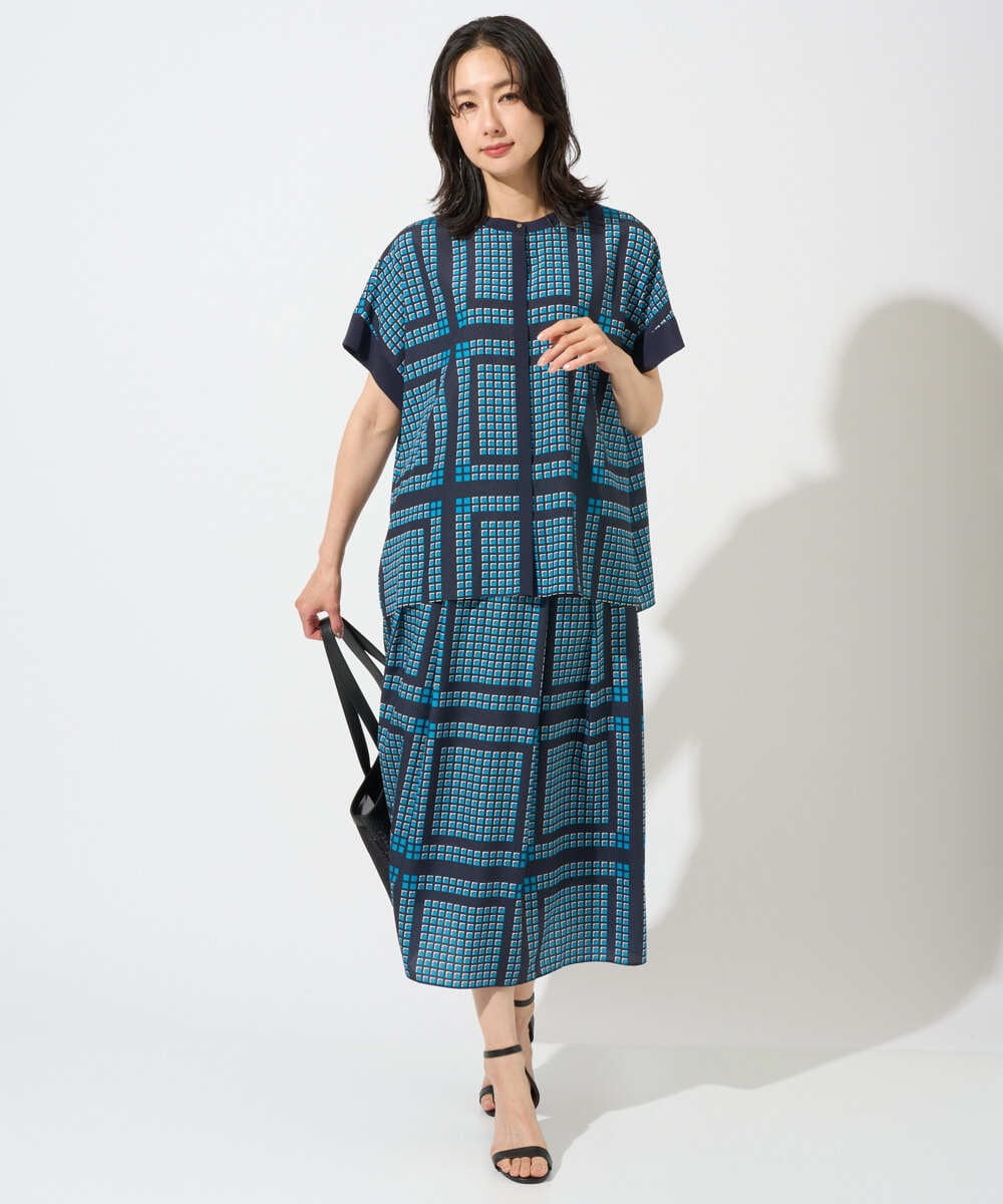 PZBGD14290 GEORGES RECH(ジョルジュ・レッシュ)  [日本製/セットアップ対応]ジオメトリックスカーフ柄ブラウス ベージュ系