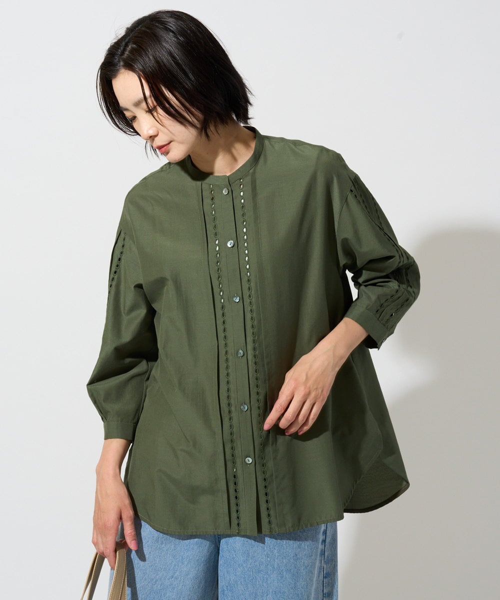 PZBGD22290 GEORGES RECH(ジョルジュ・レッシュ) アイレット刺繡8分袖ブラウス カーキ