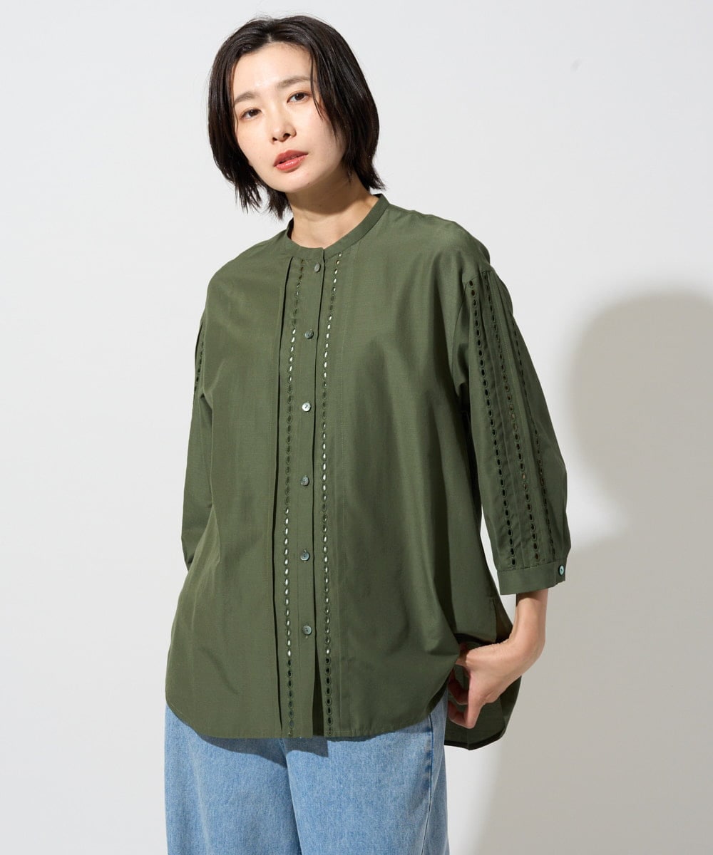 PZBGD22290 GEORGES RECH(ジョルジュ・レッシュ) アイレット刺繡8分袖ブラウス カーキ