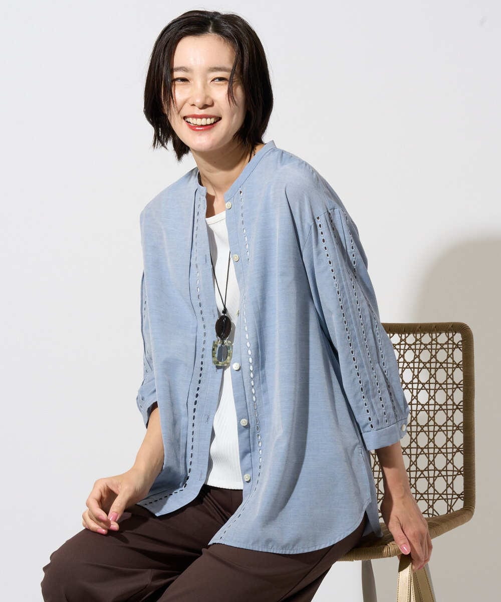 PZBGD22290 GEORGES RECH(ジョルジュ・レッシュ) アイレット刺繡8分袖ブラウス カーキ